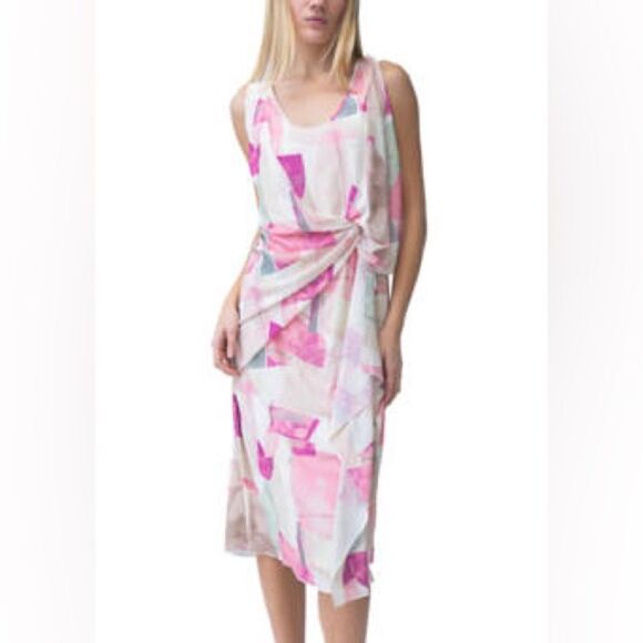 Adrienne Landau Women's Drape Front Dress M Multicolor Abstract Party - Picture 1 of 8